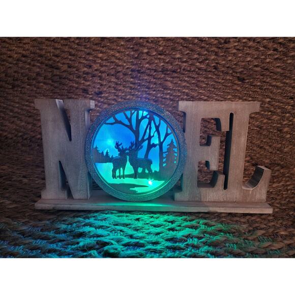 Christmas Multicolor Led Light Up Noel Reindeer Wooden Sign 15" Table Top Decor - Picture 1 of 12